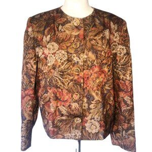 Andre Barreau Floral Twill Blazer Jacket Size 12 Vintage Fall Career USA